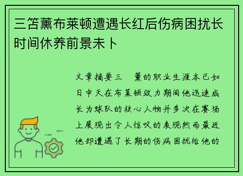 三笘薰布莱顿遭遇长红后伤病困扰长时间休养前景未卜