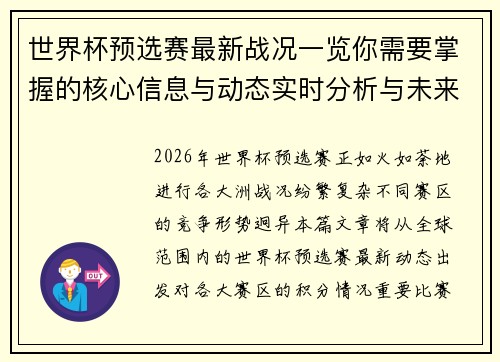 世界杯预选赛最新战况一览你需要掌握的核心信息与动态实时分析与未来展望